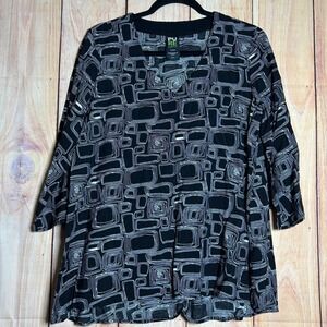 Pure Essence Tunic Top Womens Medium Black White Geometric Mod Art to Wear